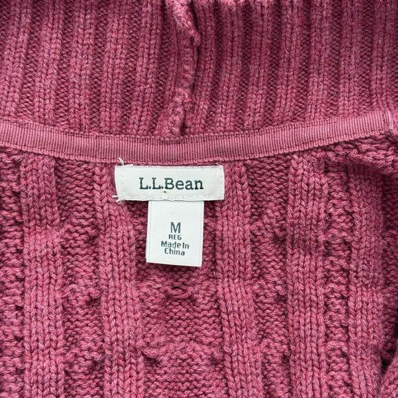 LL Bean Cable Knit Cardigan Sweater Women M Pink Open Grandma Fisherman Cottage - Picture 6 of 8